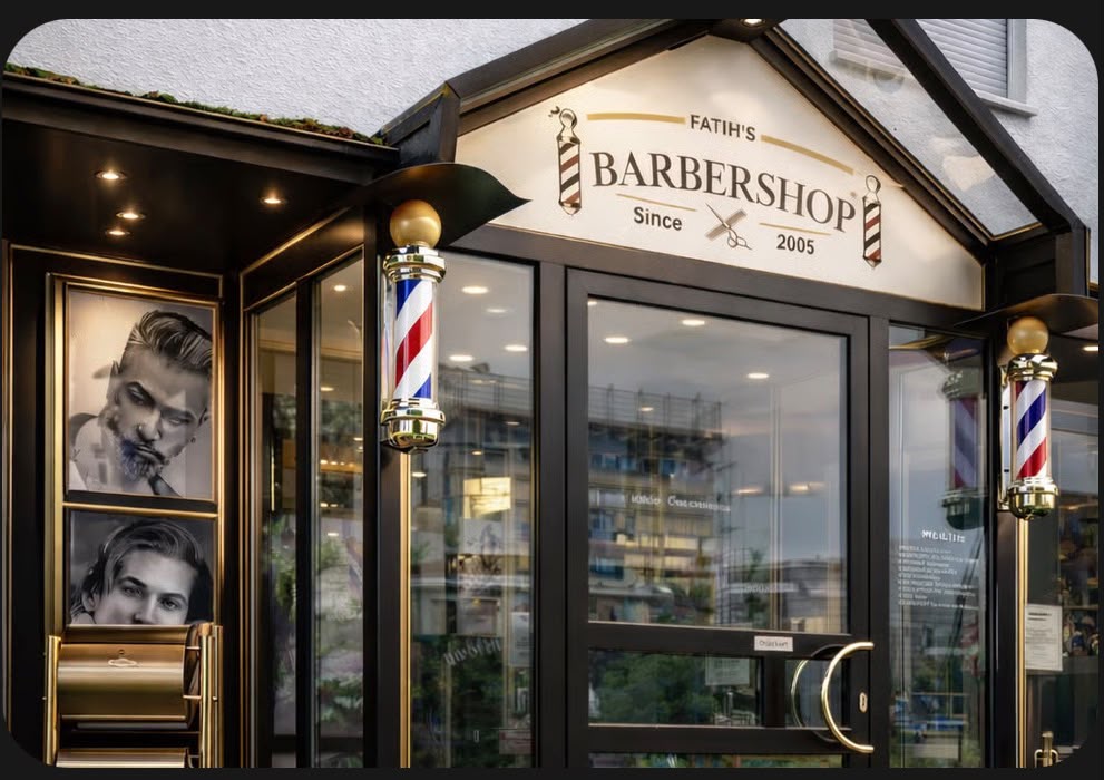 Fatih's Barber Shop Eingang bei Abendlicht